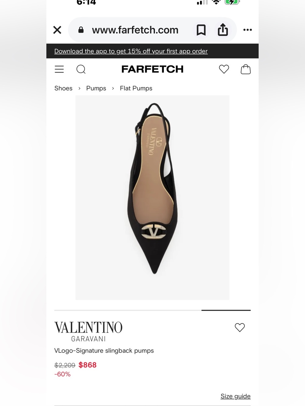 Valentino Garavani Black Pointed VLogo Slingback Flats with Gold New $2200 NIB
